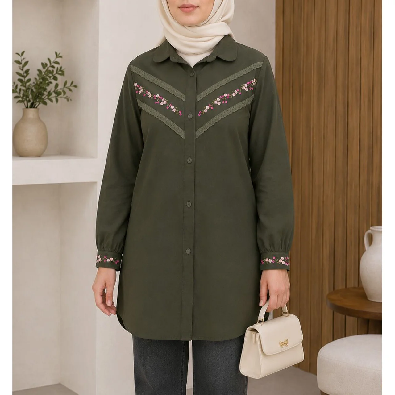 تونیک زنانه زیتونی از سایز ۳۸تا ۴۶
